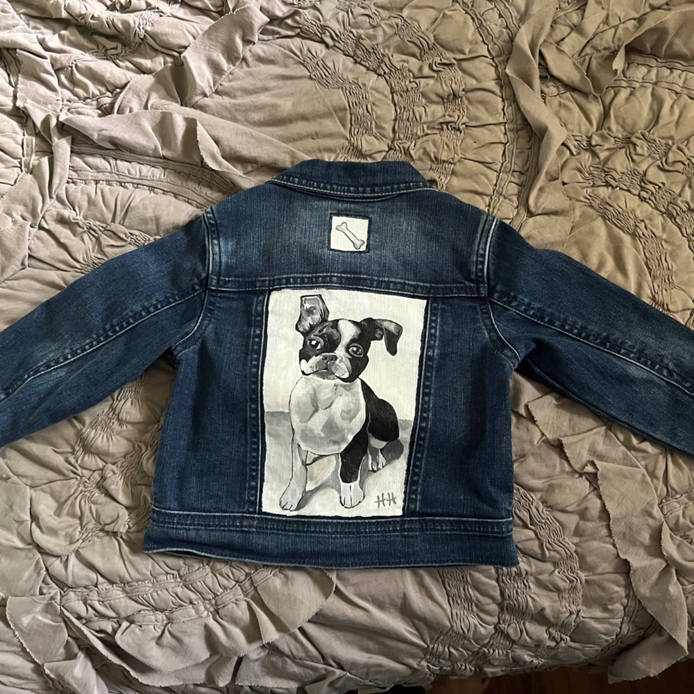 Hand Painted Denim Jacket with Dog Print